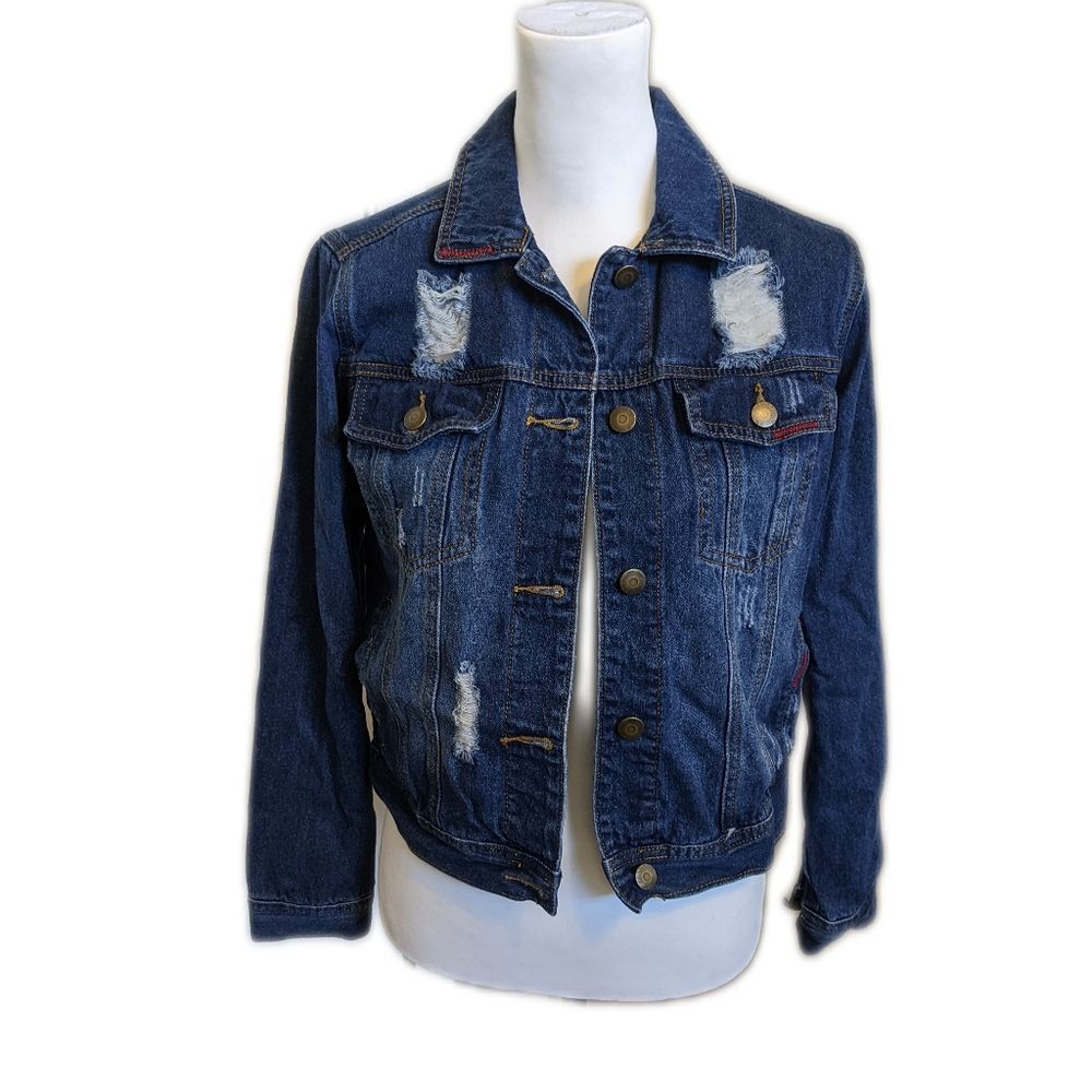 C & V Chelsea & Violet, 86% cotton, cropped denim jean jacket, S